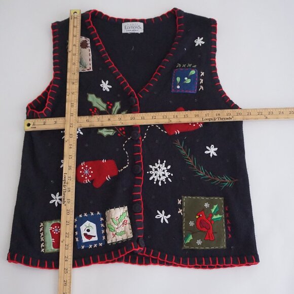 Vintage Basic Editions Black Knit Vest Winter Festive Holiday Cabincore Vest M - Picture 3 of 9